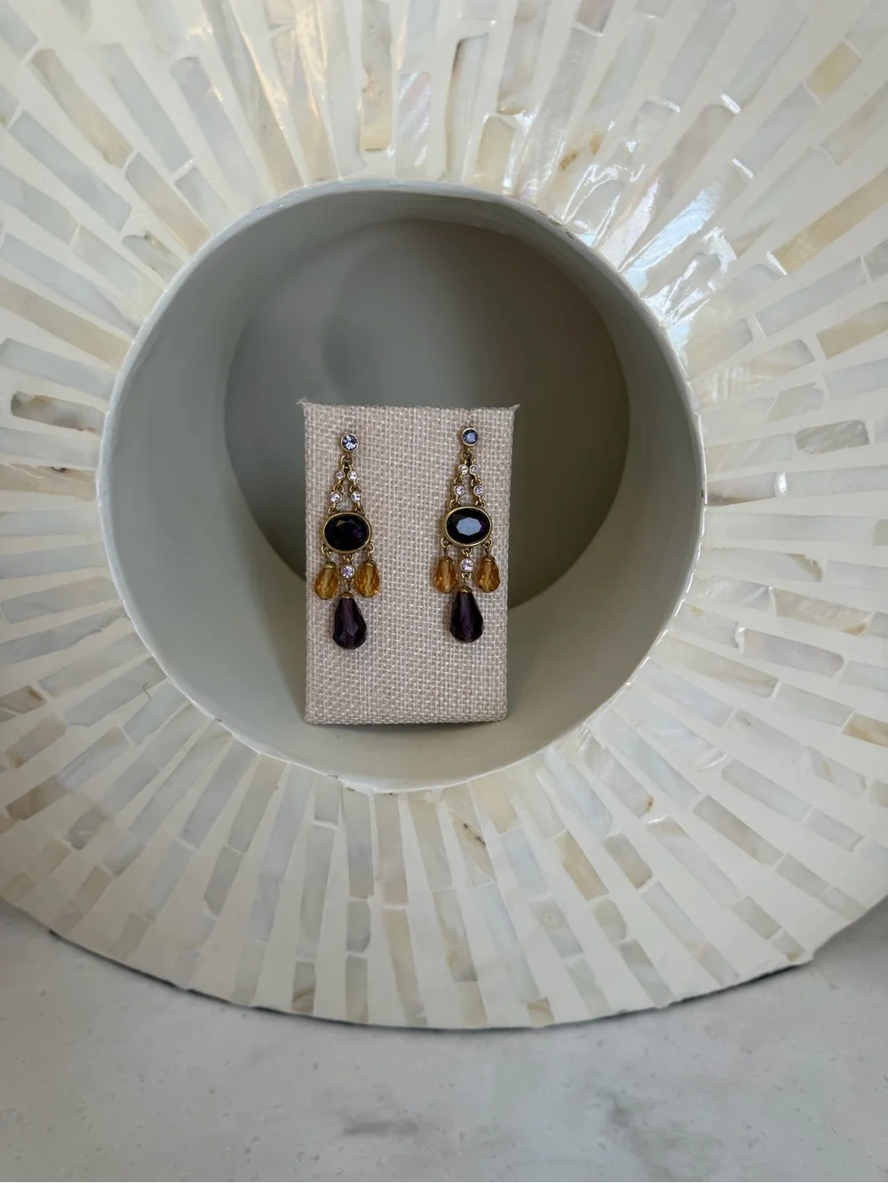 Carolee Gold-Tone Purple and Amber Drop Earrings - Women Jewelry